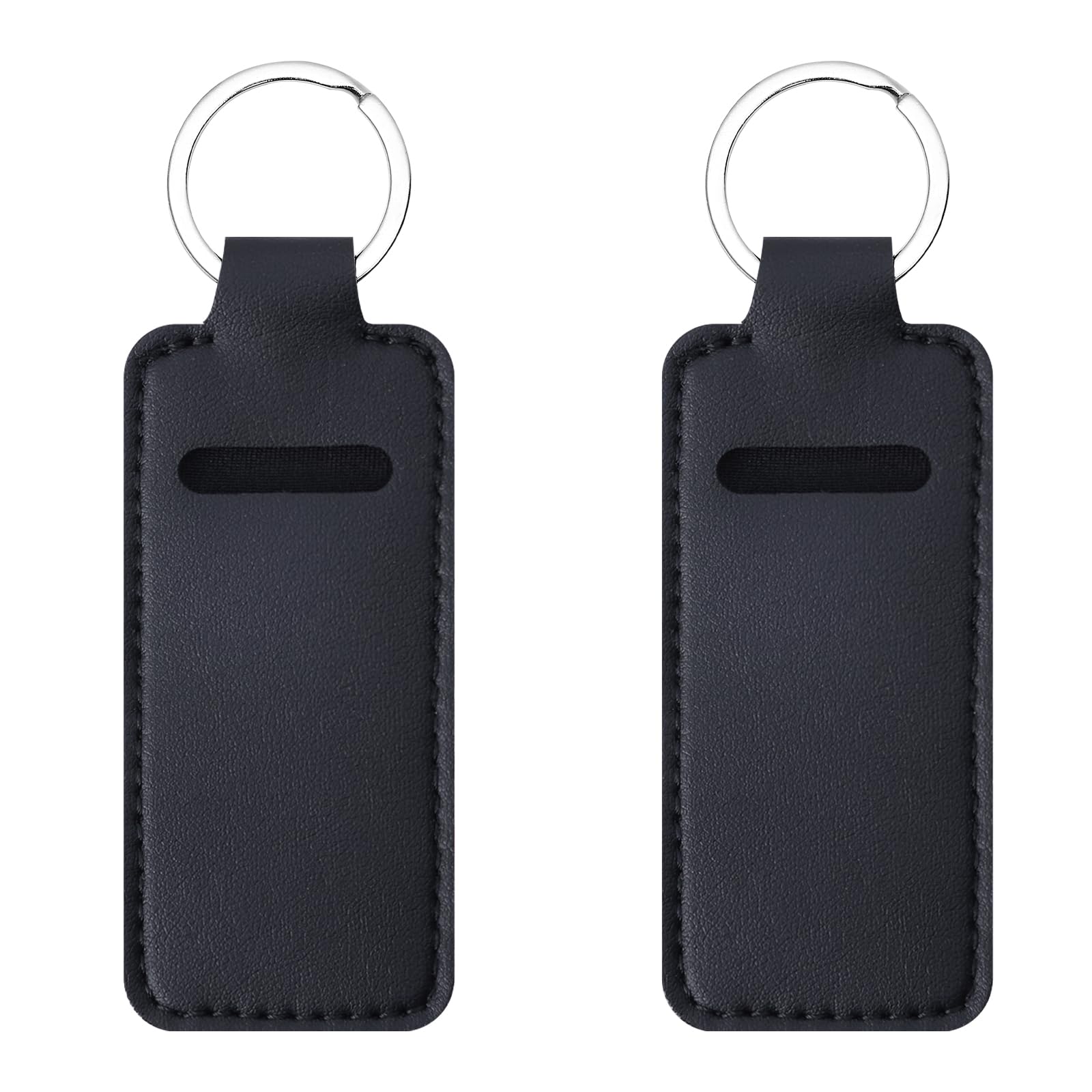 Two-piece Chapstick Holder KeyChain，Cute Leather Women and Men Lip Balm Holder Lipstick Key Chain. Black