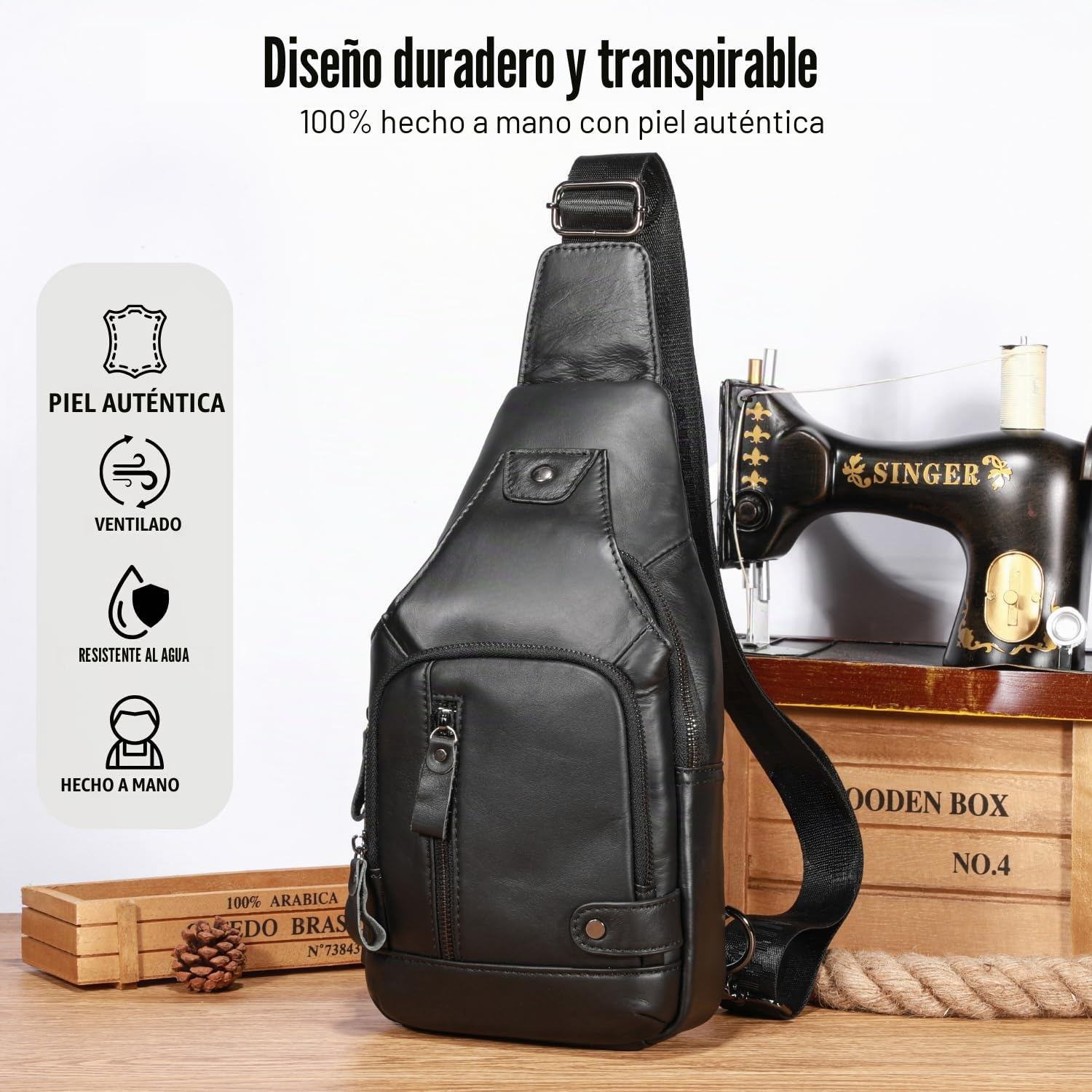 WeeDee Bandoleras Hombre Pequeña Piel Mochila de Cuero Autentico Bolsos de Hombre y Pecho Bolso Bandolera Resistentes al Agua Para Escolare Ciclismo Senderismo