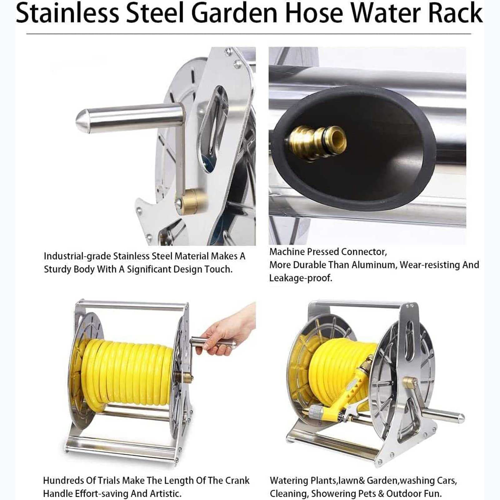 Carrete para Manguera, Carrete de Acero Inoxidable Resistente para jardín, Patio y Lavado de Autos - Soporte para Manguera Industrial de Alta Resistencia.