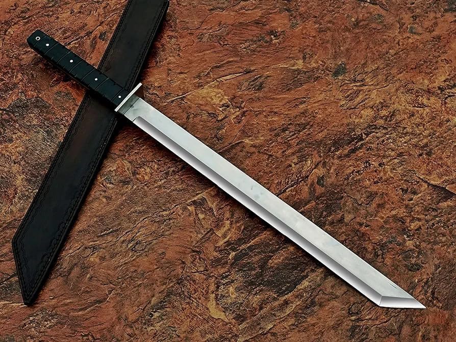 32 Inch Long Full Tang Tanto Blade Hunting Sword Custom Handforged J2 Steel Survival Sword Micarta Grip with Leather Sheath Combat Sword by Empire Industry