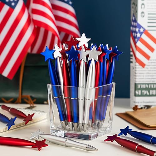 Miniatura 4 de 48 bolígrafos con diseño de estrella, 4 de julio, Día de la Independencia, bolígrafos de tinta negra patriótica de 0.039 pulgadas para suministros