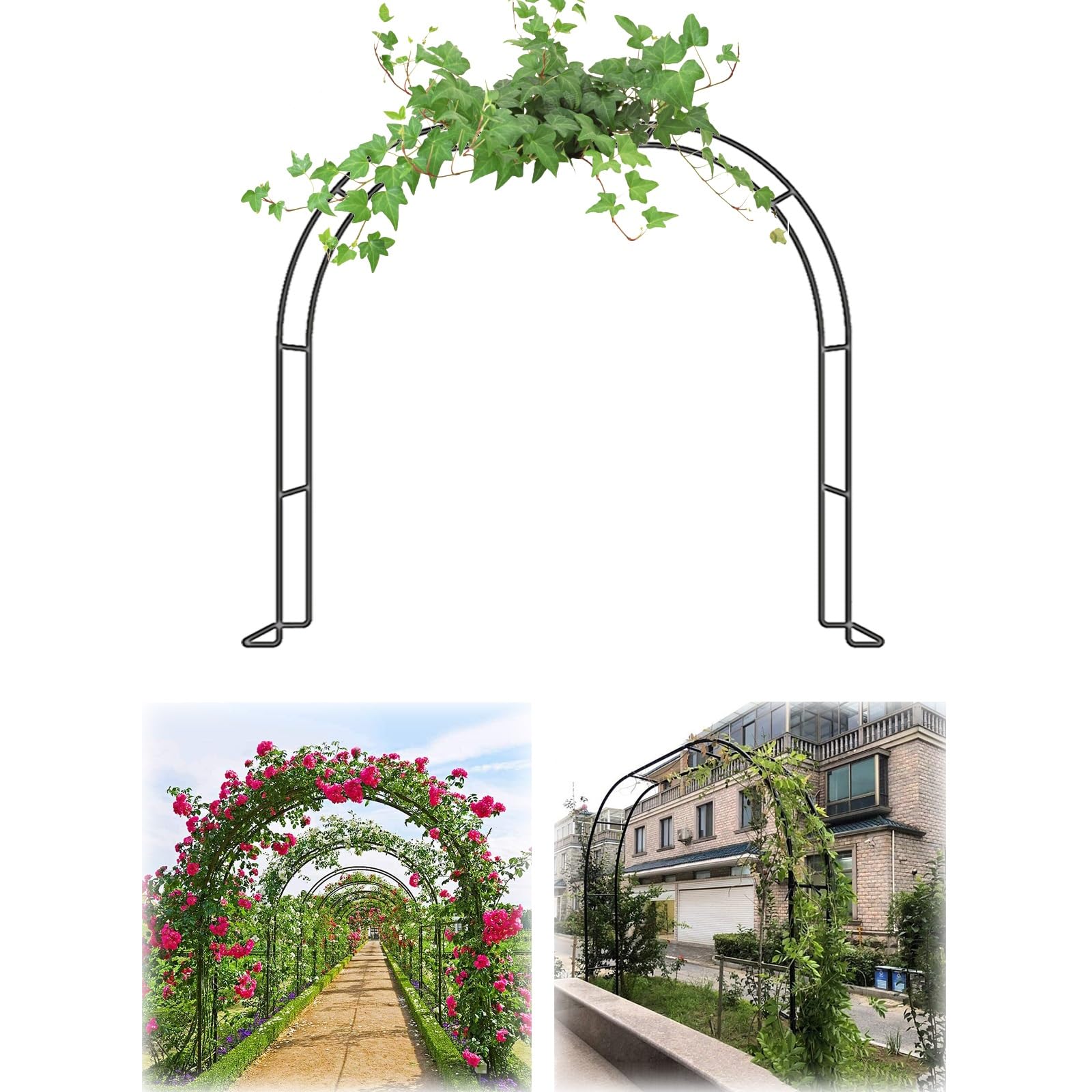 Arche de jardin en métal tuteur rosiers et plantes grimpantes pergola noir