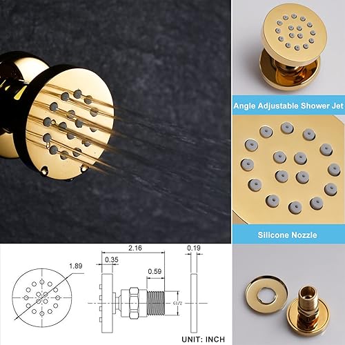 Miniatura 6 de Sistema de ducha dorado de 8 pulgadas, sistema de grifo de ducha de cuerpo completo con chorro de cuerpo montado en la pared, juego de grifos de