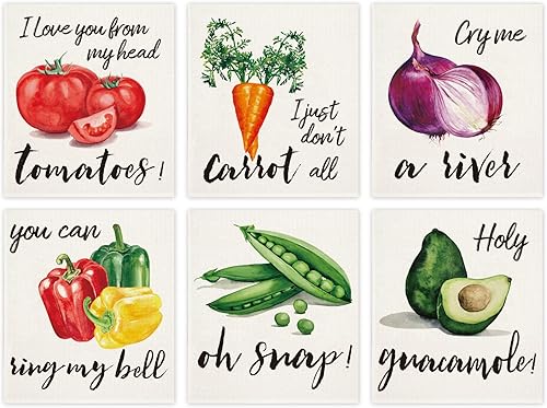 Whaline 6 paños de cocina suecos de verduras coloridas y vegetales, toallas de cocina de algodón reutilizables para Navidad, cosecha de otoño,