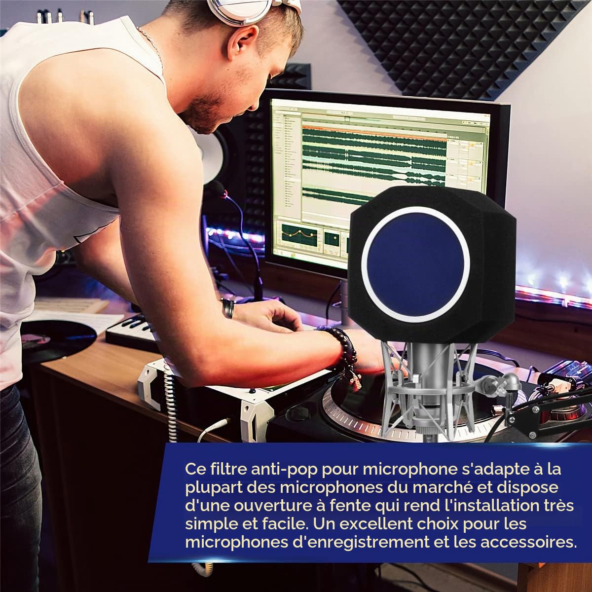 Filtre anti-pop pour microphone absorbant le bruit, couverture en mousse insonorisante pour microphone professionnel pour cabine vocale, vidéos YouTube