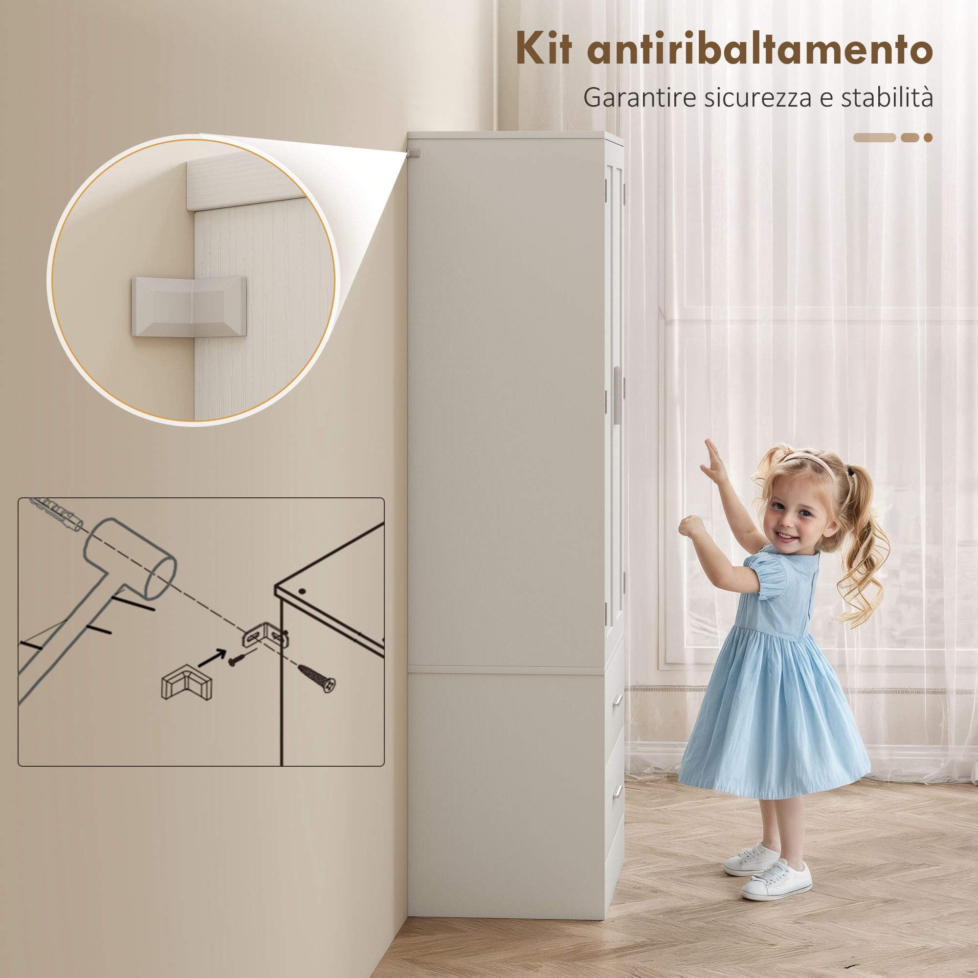 HOMCOM Credenza Cucina Alta 159 cm, Mobile Cucina con 8 Portaspezie sulla Porta, 2 Ante e 2 Cassetti, Mobile Dispensa Moderno con Ripiani Regolabili, per Sala da Pranzo, Soggiorno, Bianco