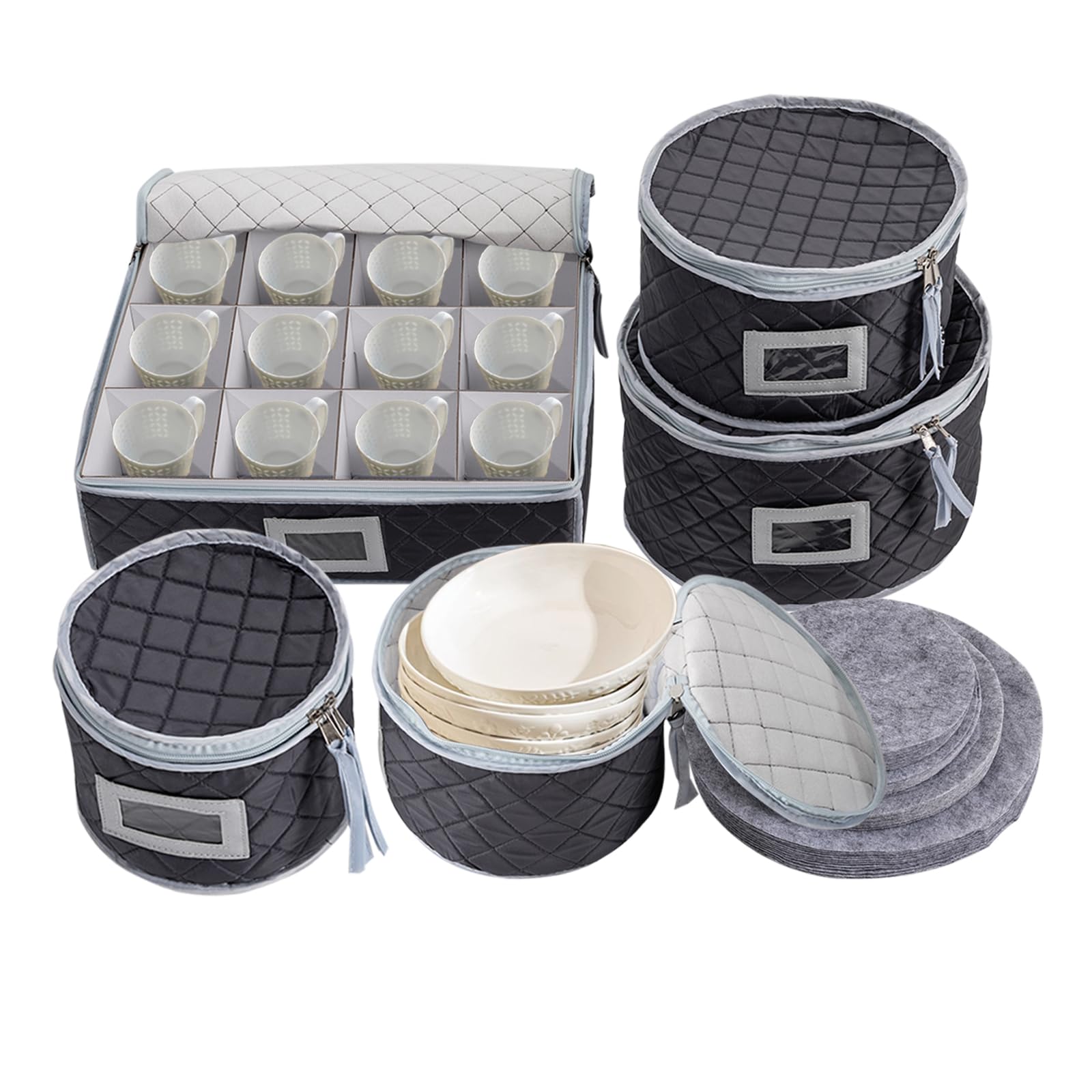 Bathrena China Storage Containers, 5 Piece Dish Storage Containers, Porcelain Storage Set Containers, Dinnerware Storage Organizer Set, for Dinnerware, Glasses, Plates Storage (Grey)