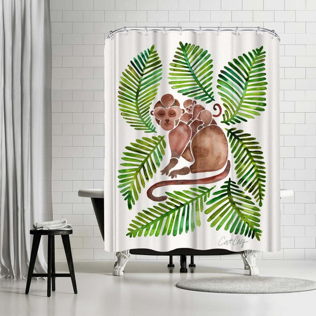 Americanflat Monkeys Shower Curtain by Cat Coquillette, 74" H x 71" W x 0.1" D