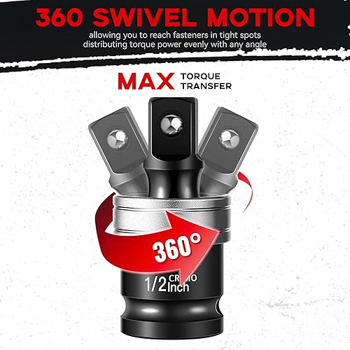Miniatura 4 de Juego de 3 adaptadores de enchufe oscilante de impacto, juntas universales de acero de aleación de molibdeno cromado de 12 pulgadas, 38 pulgadas y
