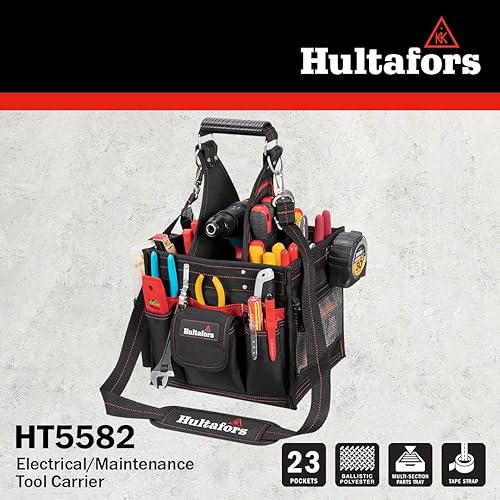 Miniatura 8 de Hultafors Work Gear HT5582 - Portaherramientas eléctricade mantenimiento, 23 bolsillos, bolsa de herramientas de poliéster balístico resistente