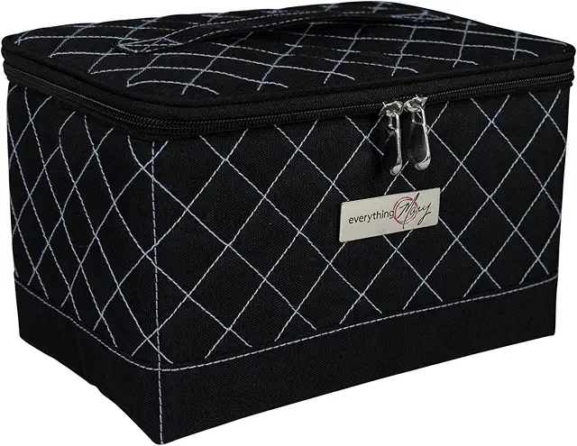 Boîte de rangement pliable pour kit de couture noir et bleu matelassé - Organisation outils