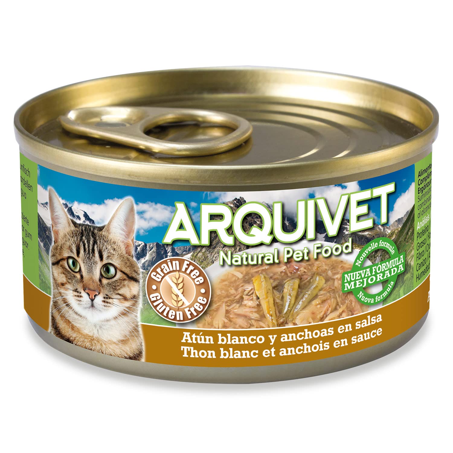 ARQUIVET Pack 24 unités. Thon blanc et anchois en sauce - Aliments gastronomiques à base d'ingrédients 100% naturels - Emballer 24 unités - 80 gr par unité - Aliments humides pour les chats