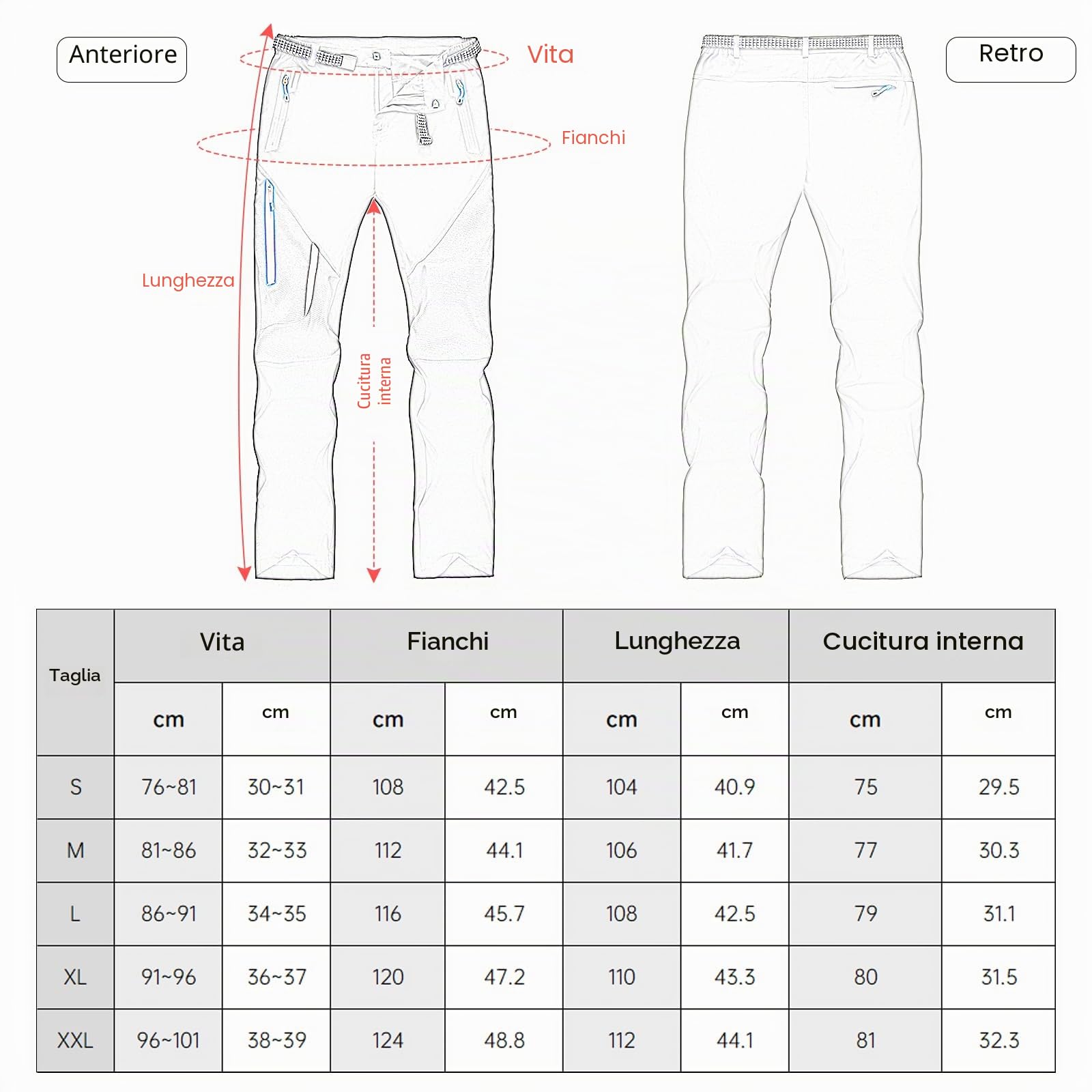 Pantaloni da Trekking da Uomo, Pantaloni da Camminata Leggeri ad Asciugatura Rapida, Pantaloni Traspiranti Idrorepellenti da Uomo all'aperto con Tasche Zip