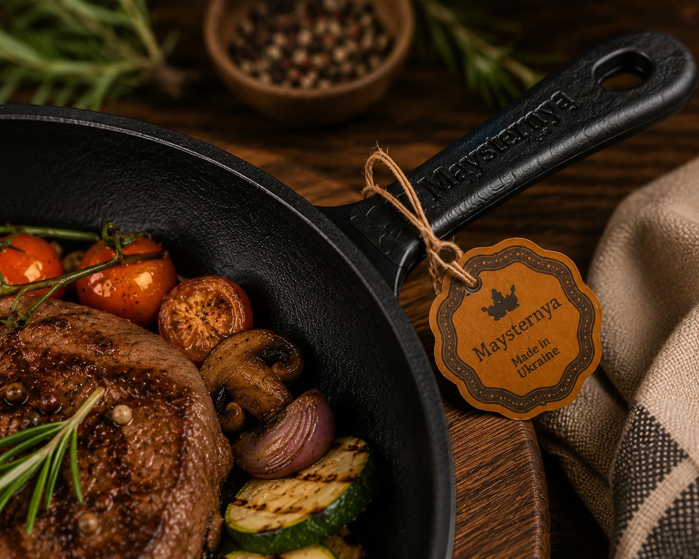 Sartén de Hierro Fundido Ø24 cm – Apta para Inducción, Horno y BBQ – Sin PFAS – Sartén con Mango Metálico – Resistente – Negra