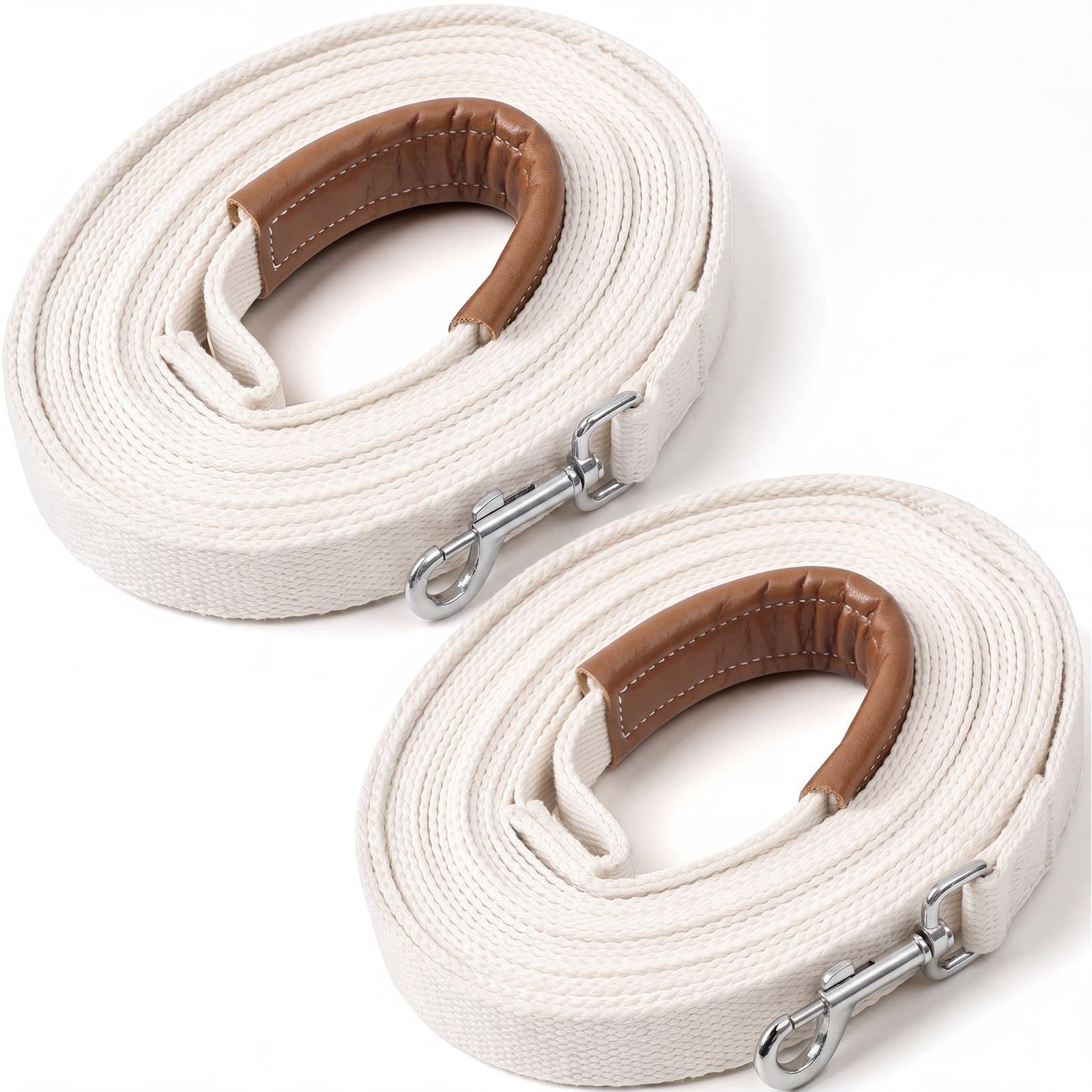 2 Pack 30ft/45ft Horse Driving Lines, Cotton Web Lunge Line, Solid Brass Trigger Snaps, Reins for Cart Training, Harness, Ground Driving, Horse Work