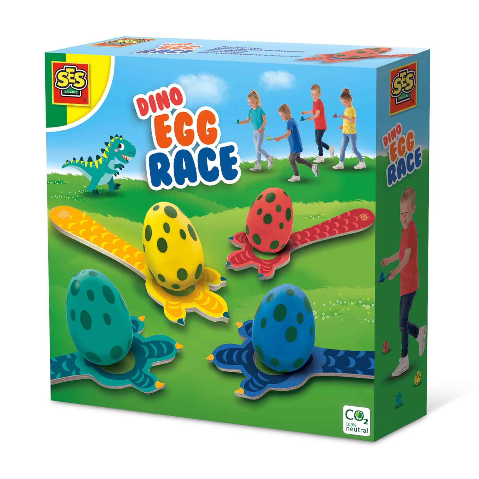 SES Creative 02308 - Dino egg race, coordination game, wooden game for children 3 years