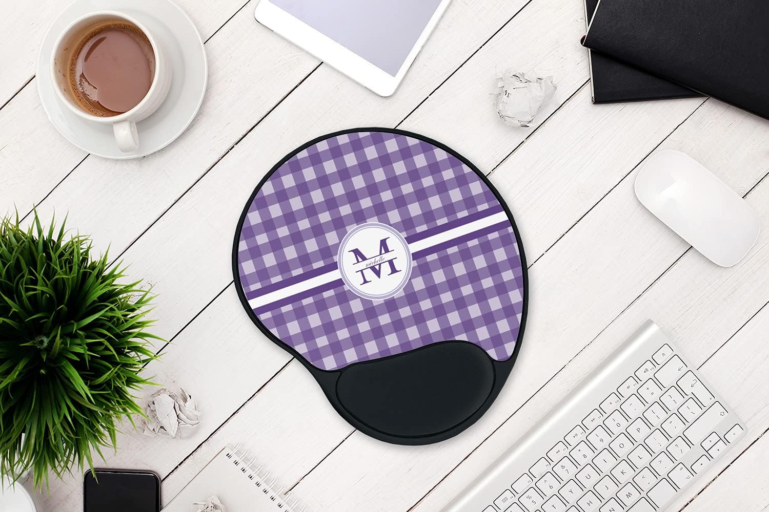 Personalized Gingham Print Mouse Pad with Wrist Support