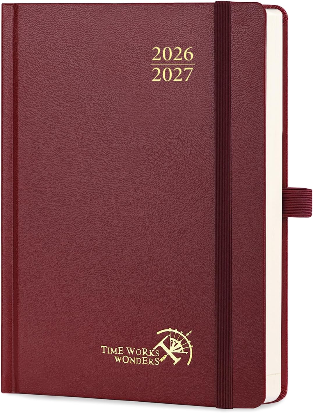 POPRUN 2026-2027 Daily Planner One Page Per Day (Medium - 5.75" x 8.5") - Academic Calendar Book(July 2026 - June 2027), 2026 Day Appointment Book with Pen Holder, Hardcover - Burgundy