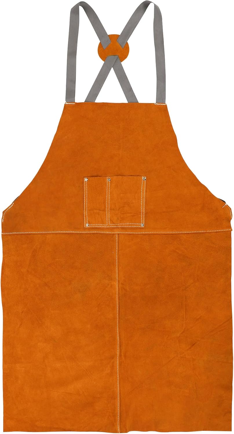 Leather Apron, Welding Apron, For Men, Blacksmith, Work Bib, Heat Resistant, Welder Gear, Forging, Woodworking, Wood, Metal Working, Blacksmithing, Shop Clothing, Flame/Heat Resistant, 23 x 35 Inch