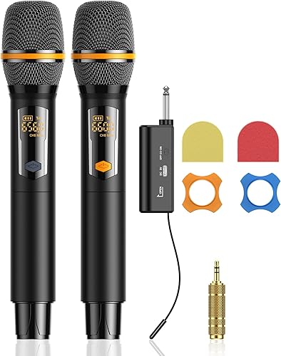 Sistema de micrófono inalámbrico, sistema de micrófono dinámico inalámbrico dual UHF de metal, micrófono de karaoke profesional de mano con receptor