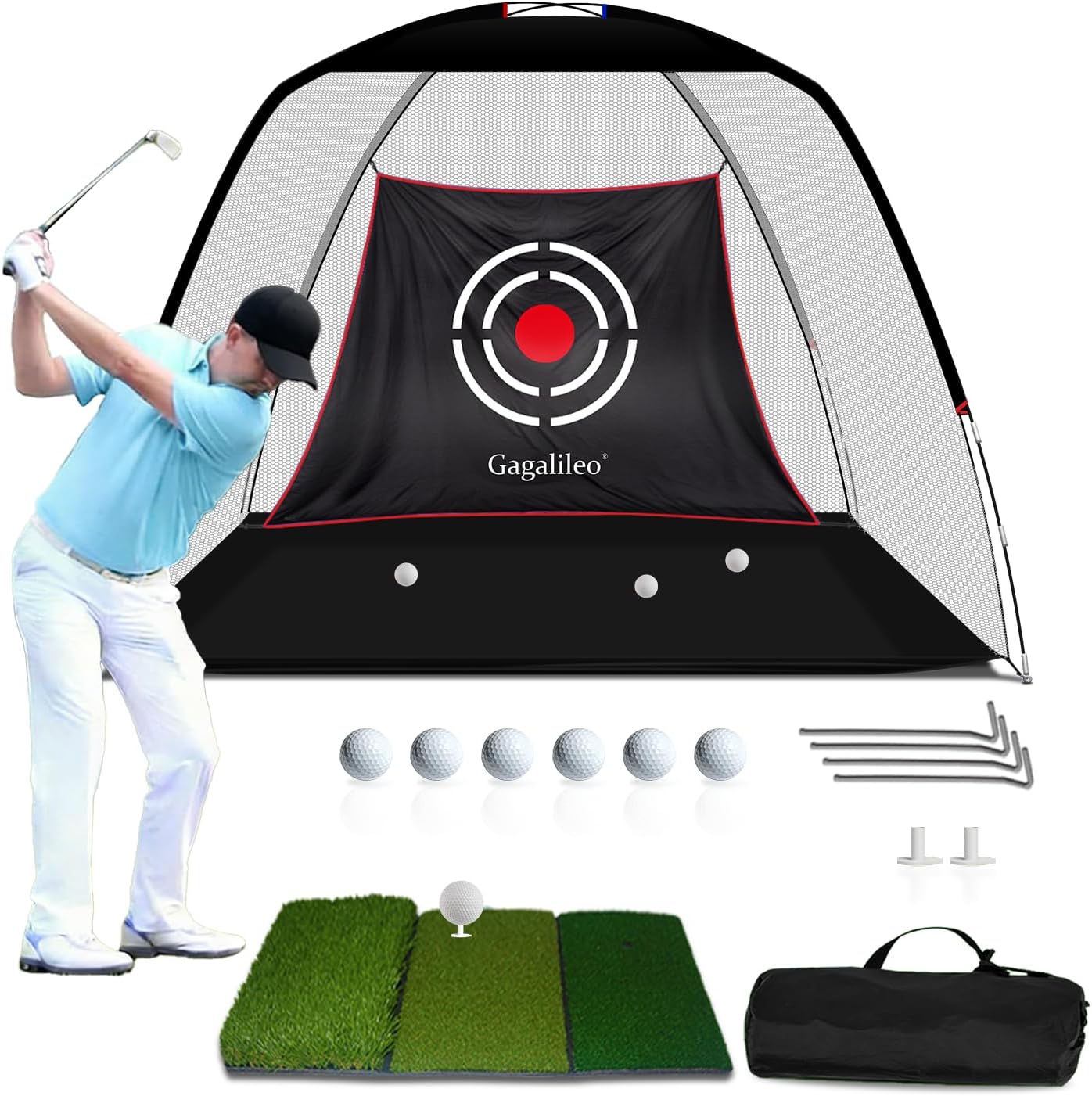 Golf Net: Backyard Driving Real Golf Ball Practice Hitting Training by Turf Mat Target Indoor Outdoor Chipping Swing Gift for Golfers Dad Husband Men