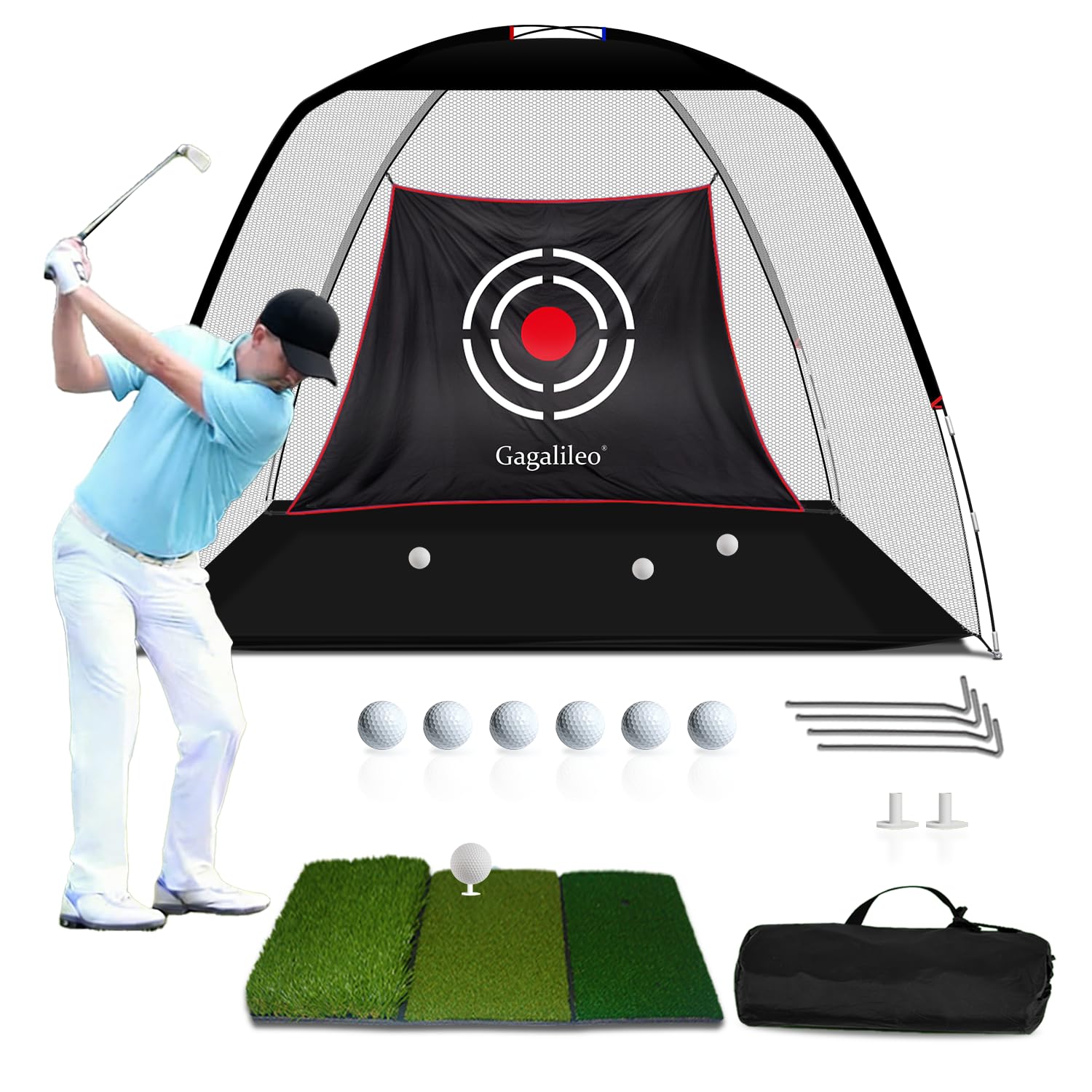 Gagalileo Golf Net: Backyard Driving Real Golf Ball Practice Hitting Training by Turf Mat Target Indoor Outdoor Chipping Swing Gift for Golfers Dad Husband Men