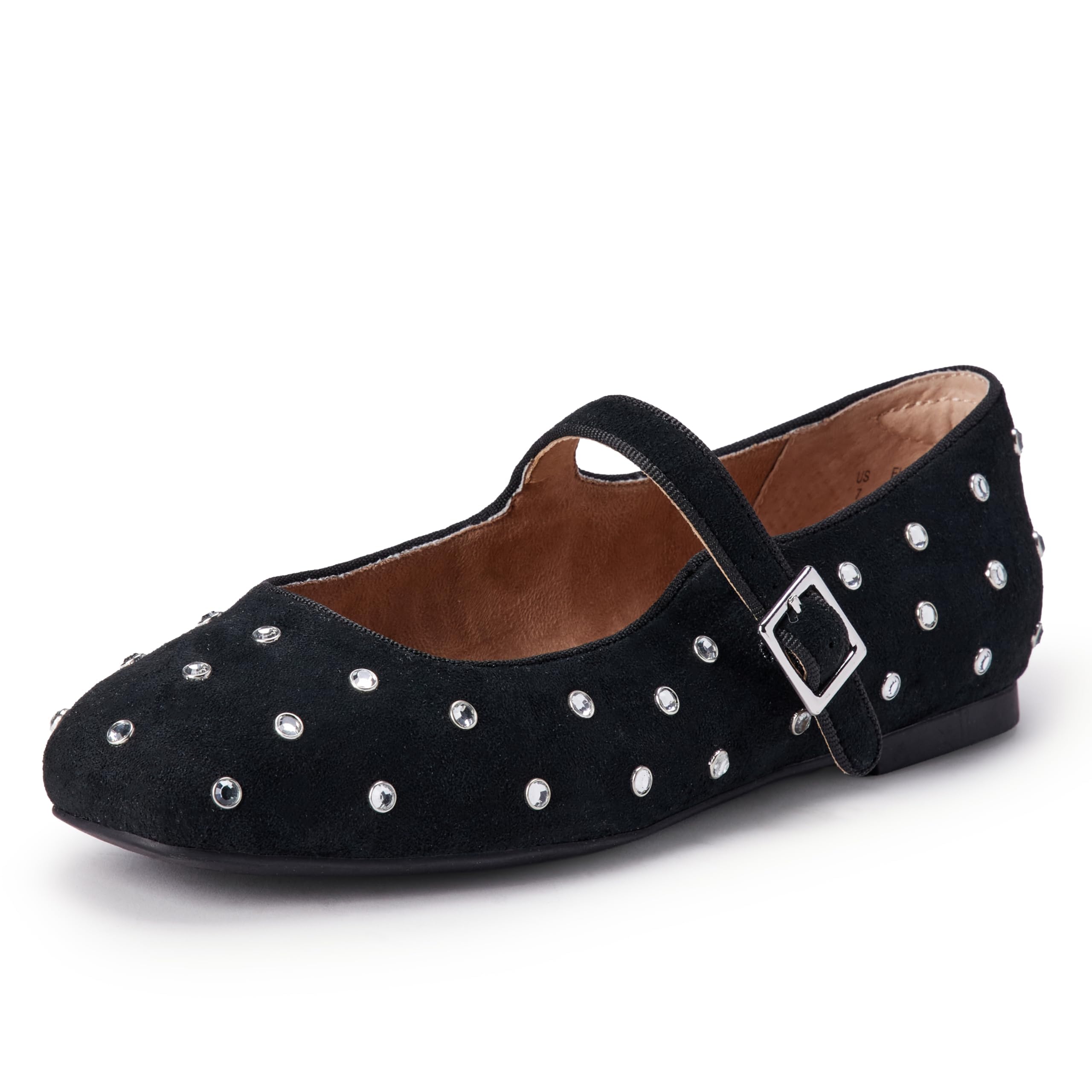 Amazon Essentials Women's Square-Toe Mary Jane Ballet Flat with Adjustable Metal Buckle Strap, Non-Slip Low Heel, Cushioned