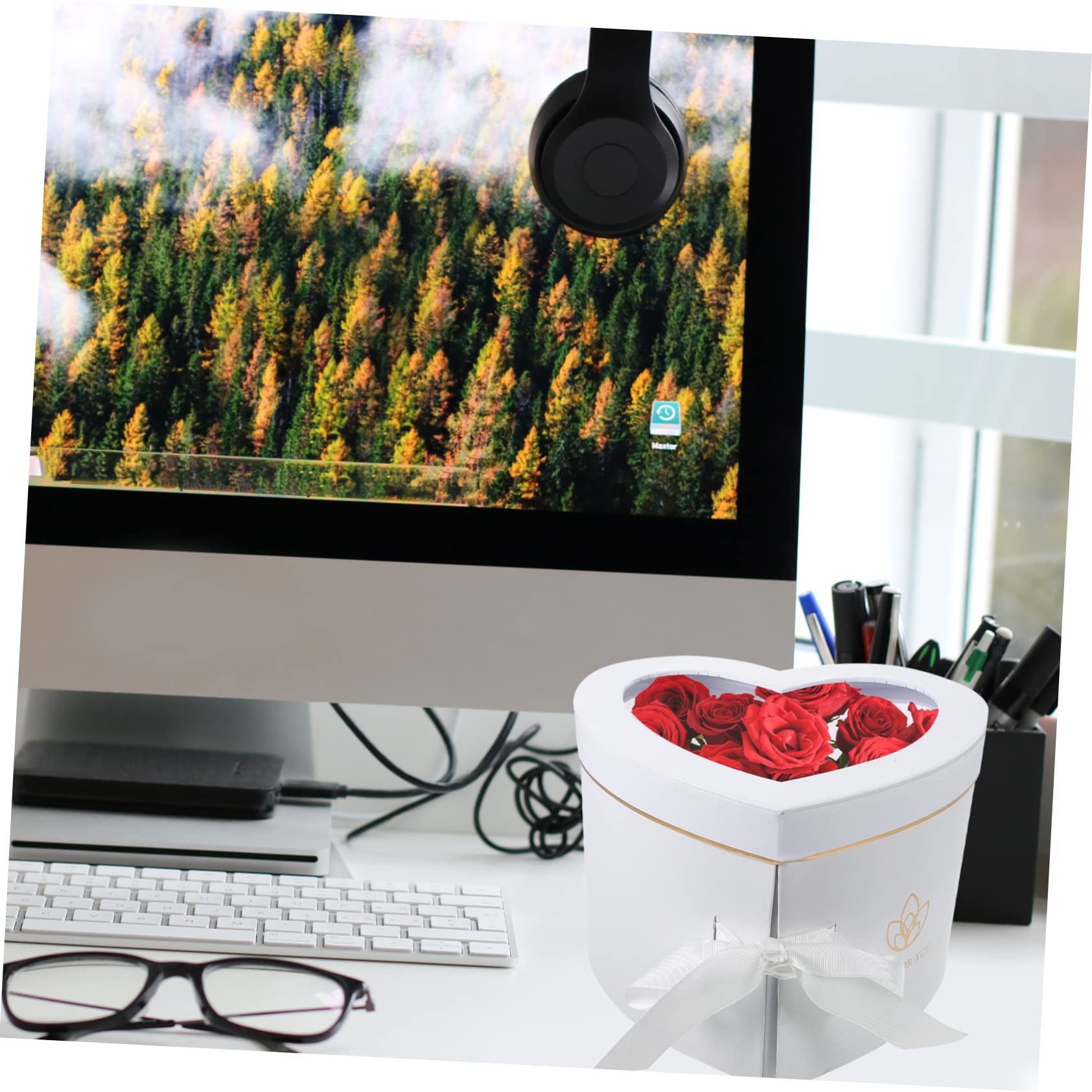 ABOOFAN 2stücke Doppelschichtige Herzform Blütenbox Mit Drehmechanismus Geschenkverpackung Für Frische Blumen Für Valentinstag Und Besondere Anlässe