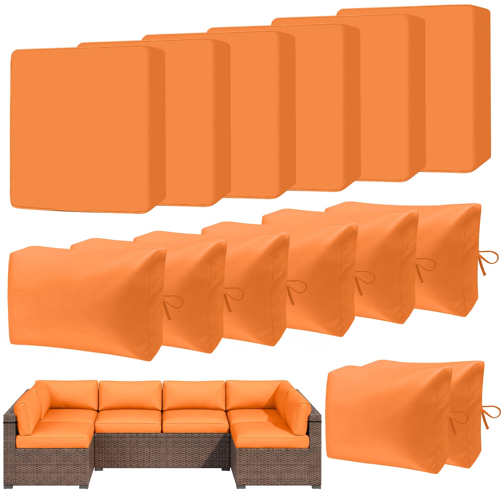 14 Pcs Patio Cushion Covers Replacement Outdoor Couch Cushions Covers Splashproof Sofa Slipcovers Set with Zippers, Patio Furniture Protector, Couch, Covers Only, Orange