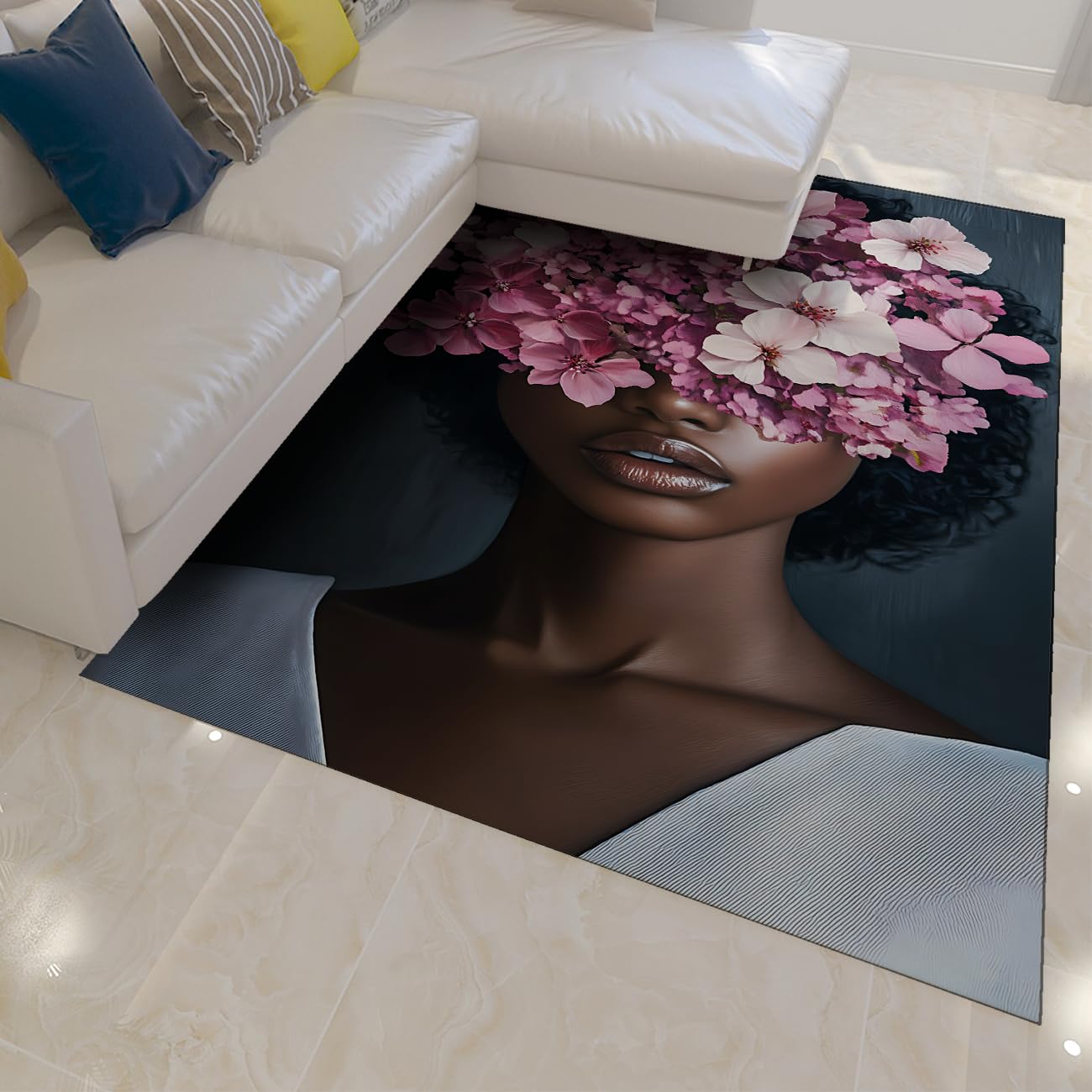 Dywaniki wejściowe do prania 160 x 220 cm Czarna Amerykanka z fioletowym kwiatowym nadrukiem antypoślizgowy dywanik i miękka wycieraczka wewnętrzna z gumowym dywanikiem
