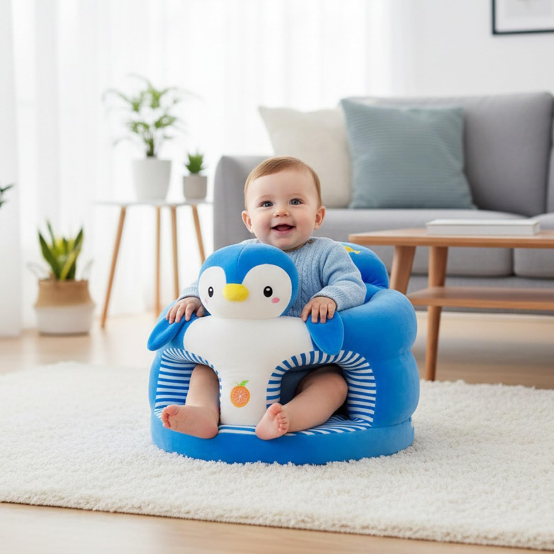 Seggiolino Sit Me Up per Neonato Pinguino Cartone Animato Supporto per Baby Sitting per Neonati 0-36 Mesi Sedia Morbida per Camera da Letto Soggiorno Asilo Nido Appartamento