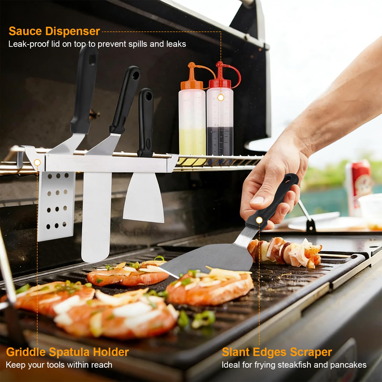 Set di posate da barbecue da 23 pezzi con accessori per barbecue inclusi spatola e pressa per carne per teppanyaki all'aperto