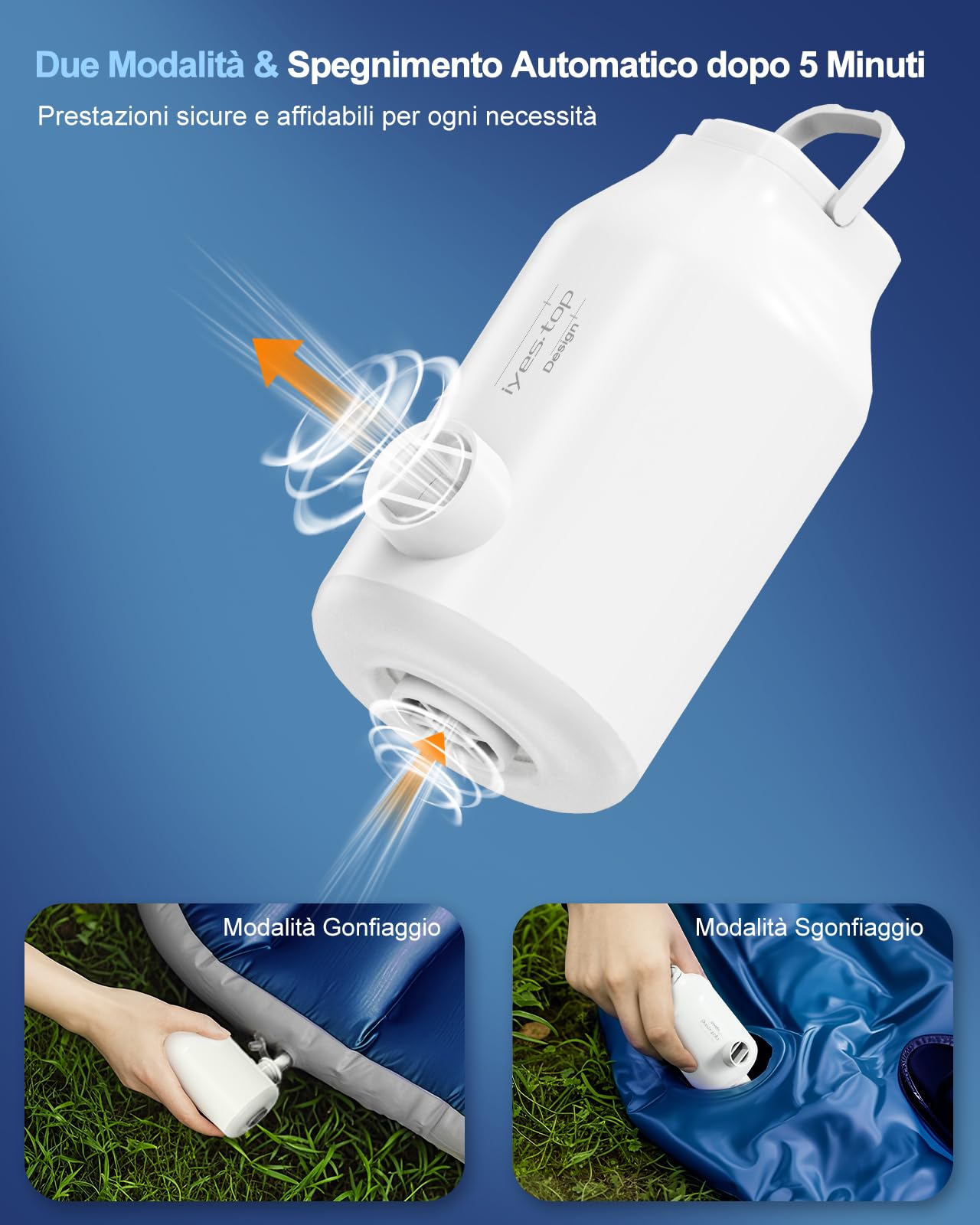 Pompa ad Aria Elettrica con Batteria per Materasso Letto Gonfiabile, Sacchi Sottovuoto, 5 Ugelli & Luce da Campeggio, Gonfiaggio e Sgonfiaggio Rapidi, Pompa Viaggio per Anelli da Nuoto, Galleggianti