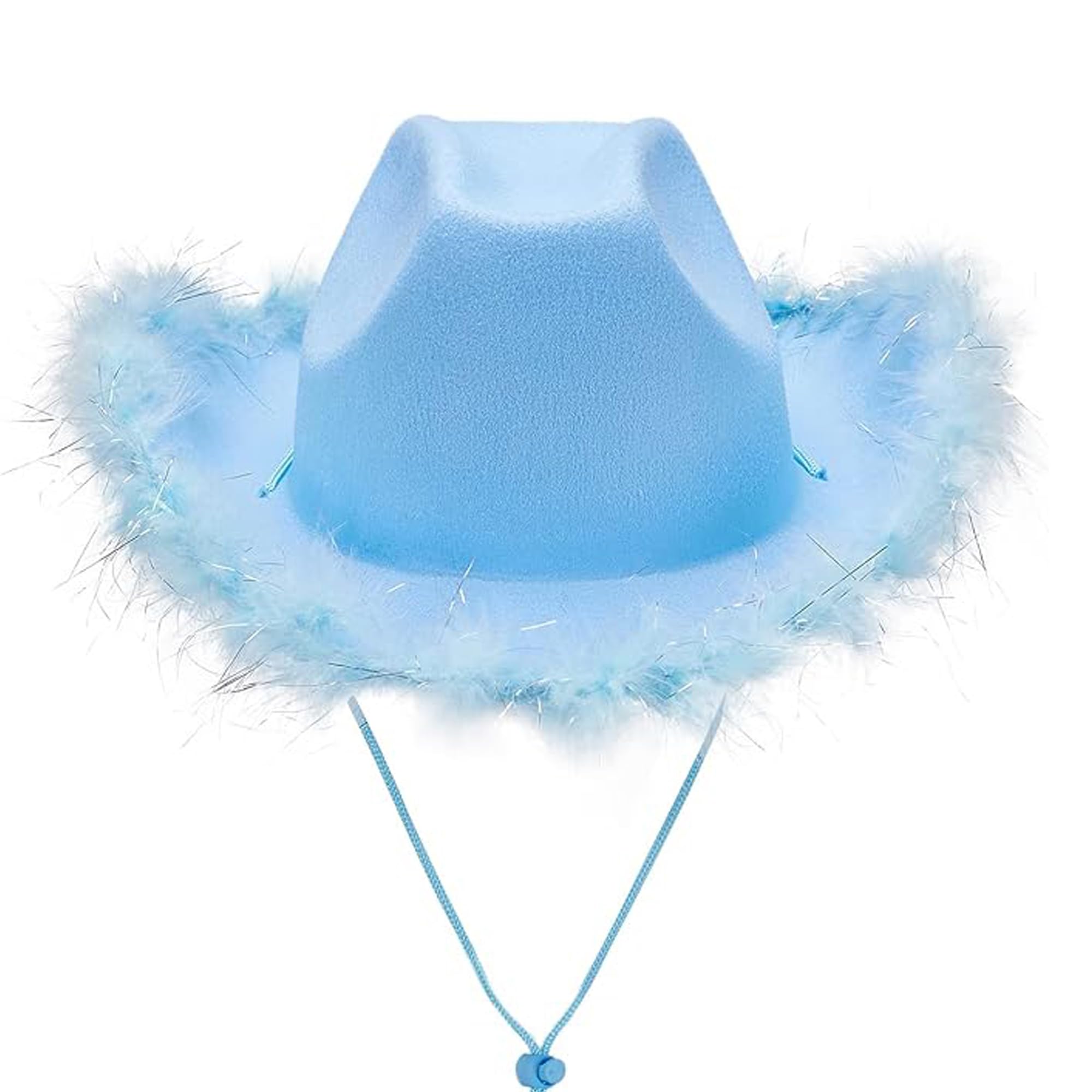 Pohotobooth Props Ltd Western Cowboy & Cowgirl Hats – One Size Fits Most – Perfect for Rodeos, Costumes, Festivals, Parties & Country-Themed Outfits (Light Blue Feather Trim)
