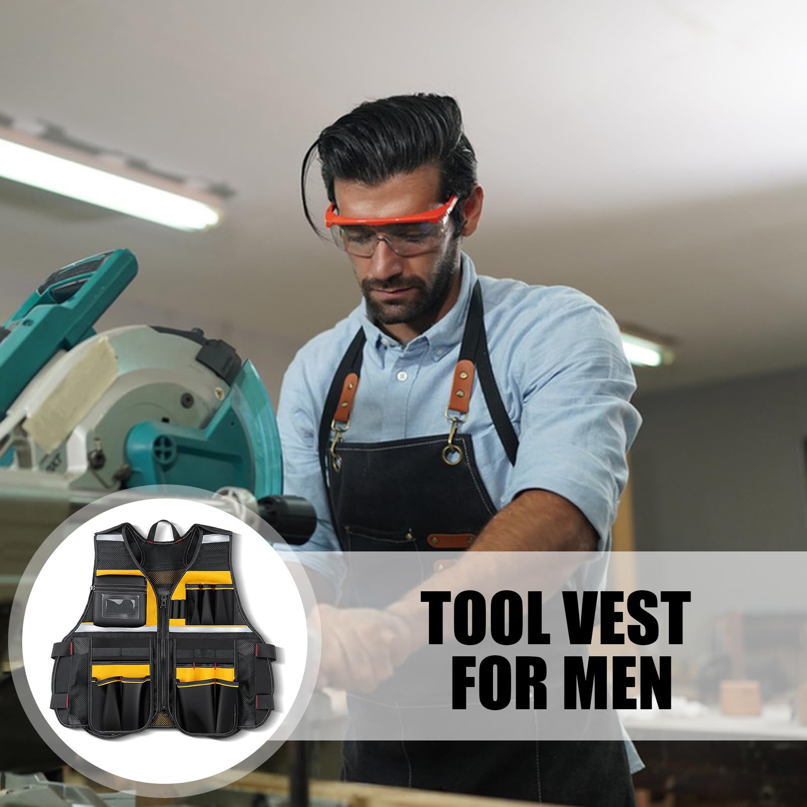 Chaleco de herramientas de carpintero - Chaqueta de trabajo ajustable | resistente para electricistas | Bolsillos para herramientas manuales, instrumentos de medición, equipo de construcción profes