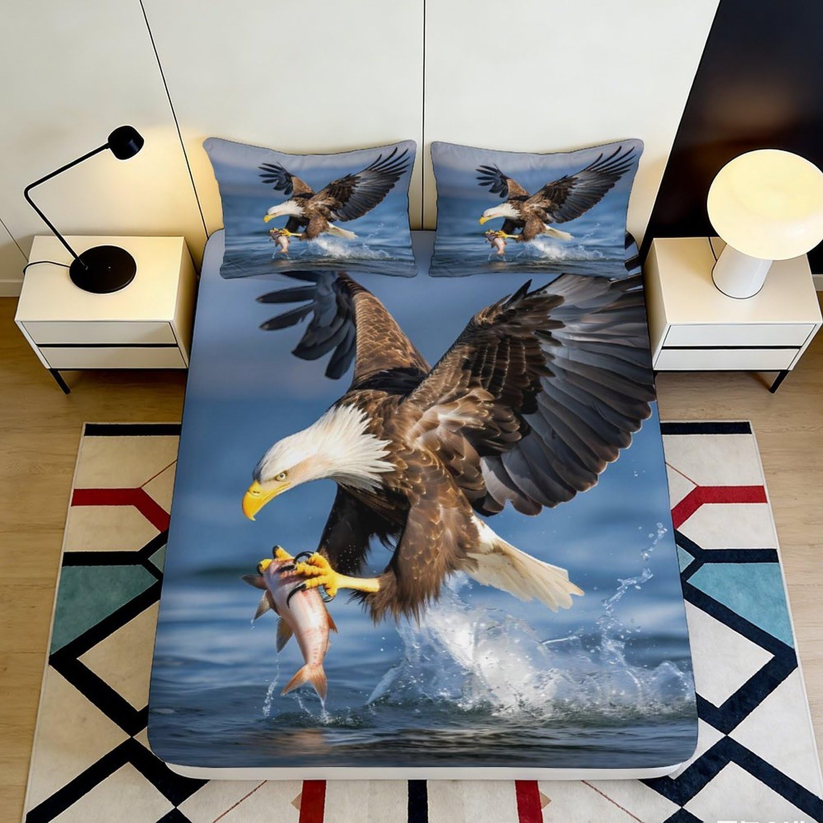 Pnayamiorkfel Style-2 3D Printed Bald Eagle Hunting Fitted Sheet Microfiber Soft Anti-Slip Mattress Cover For Bedroom Guest Room Decor 90X200x25cm