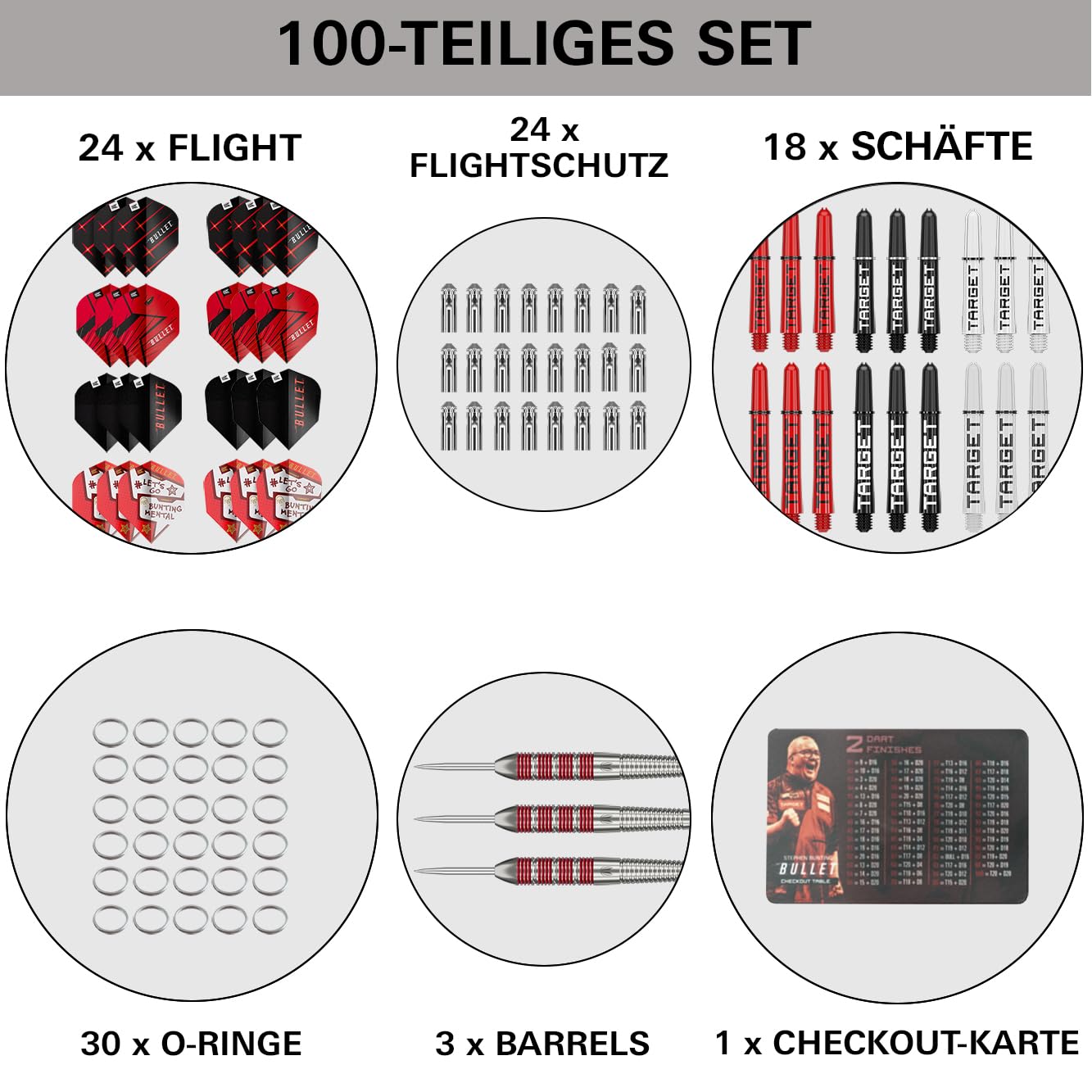 Target Darts Stephen Bunting Messing-Dartset mit 100 Teilen