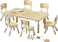 Brelley Height Adjustable Kids Table & 6 Chairs Set by GrowwithYourKids - Erasable Graffiti Desktop, Toddler Activity Desk for Ages 2-8, Classroom/Home Use