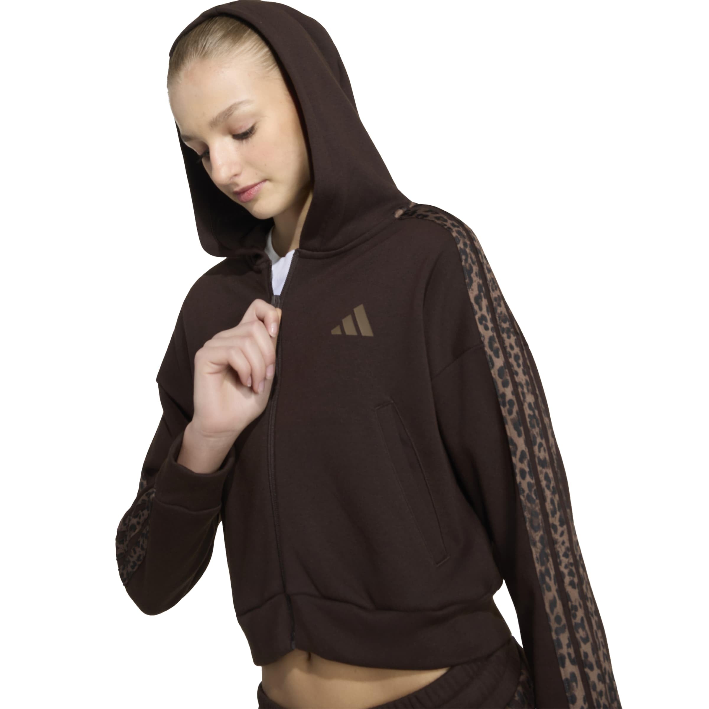 adidas Dziewczynki Seasonals Animal Full Zip Hoodie Sweatshirt, Aurora Coffee/MULTICOLOR/earth strata, 9-10 Years