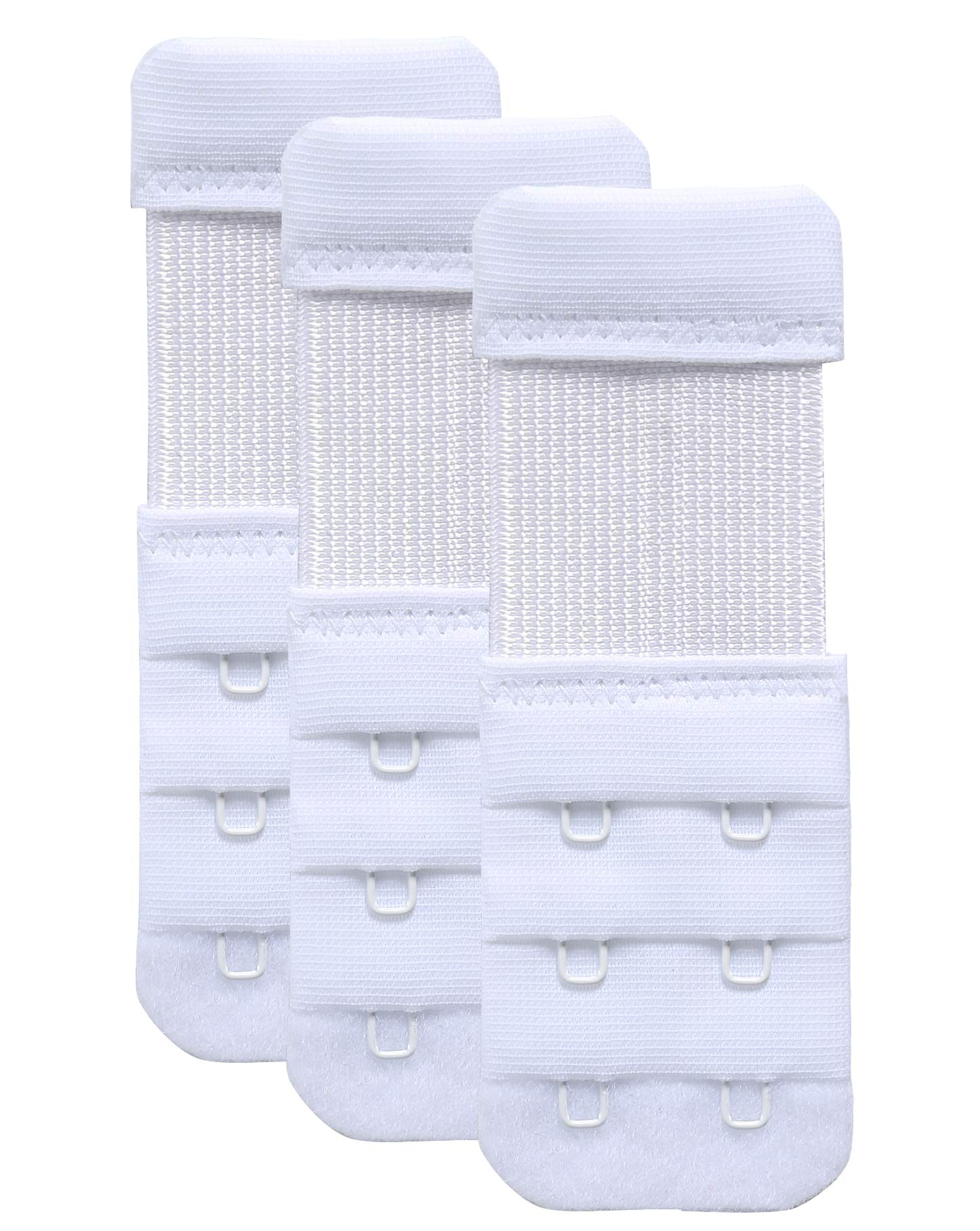 Yarbar Women's White, 2 Hook 1/2 Inch Spacing Bra Extender 2 Hook Soft Stretchy Bra Strap Extension Comfortable 3Pcs