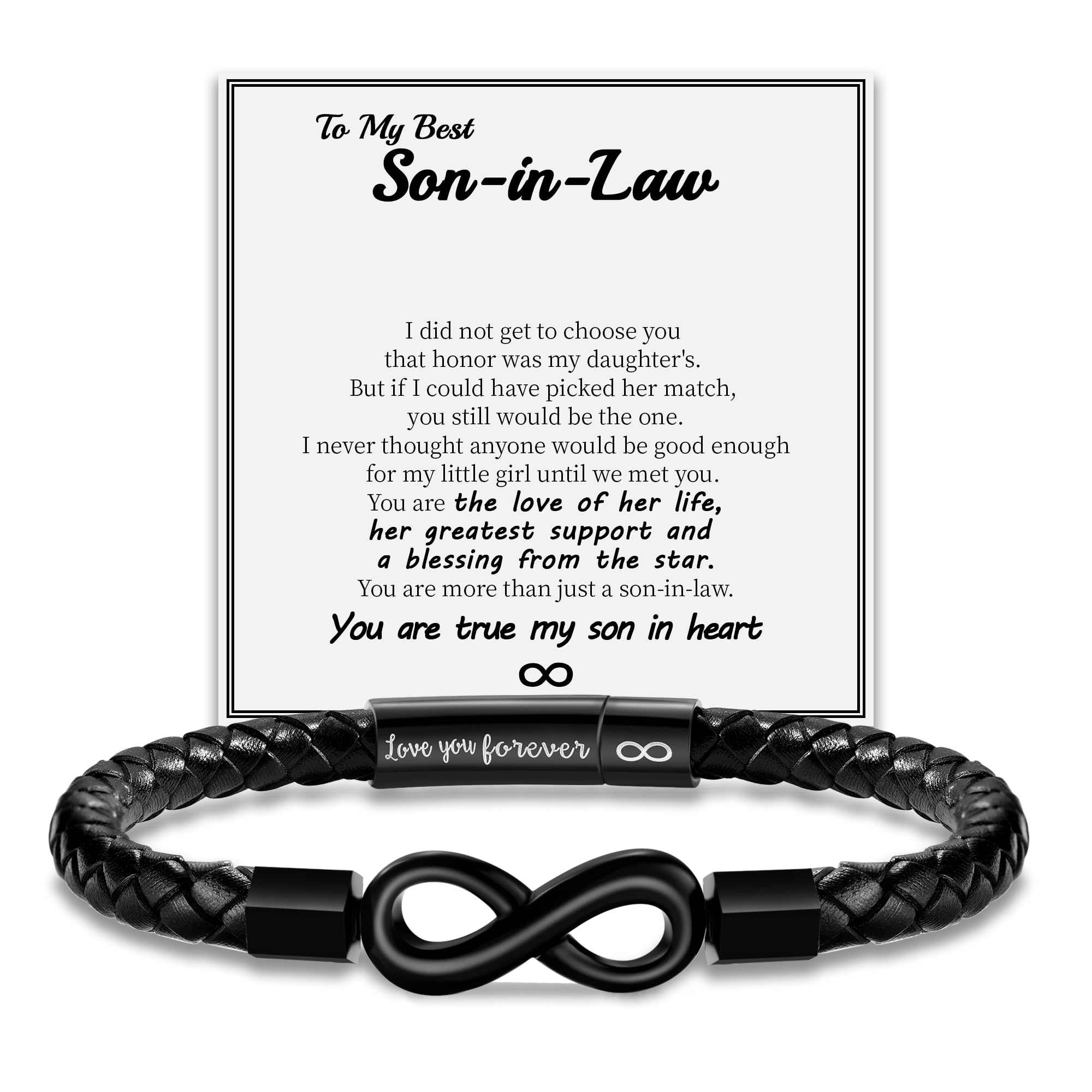 Leather Bracelet Gifts for Men, To My Son Bracelet Fathers Day Bracelet Gifts Dad Grandpa Love You Forever Engraved Birthday Valentines Graduation Gift Infinity Knot Jewelry