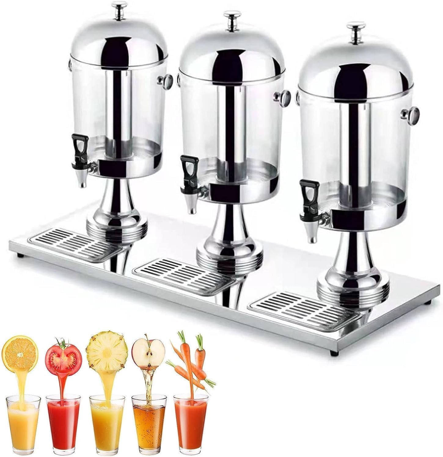 JYBNBBE Stainless Steel Beverage Dispenser with Tap, 16L/ 24L Drinks Dispenser Container, Commercial Juice Dispenser, for Breakfast Buffet Hotels (Silver Three Head)