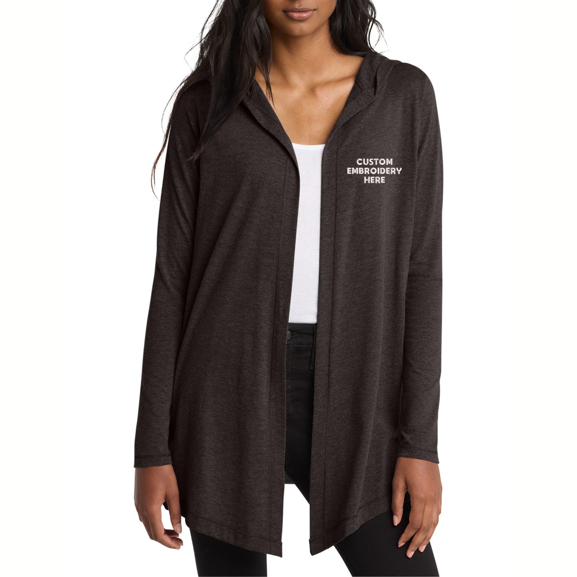 Custom Embroidered Hooded Cardigan For Women Long Sleeve Open Front Personalized Outerwear Your Logo Design