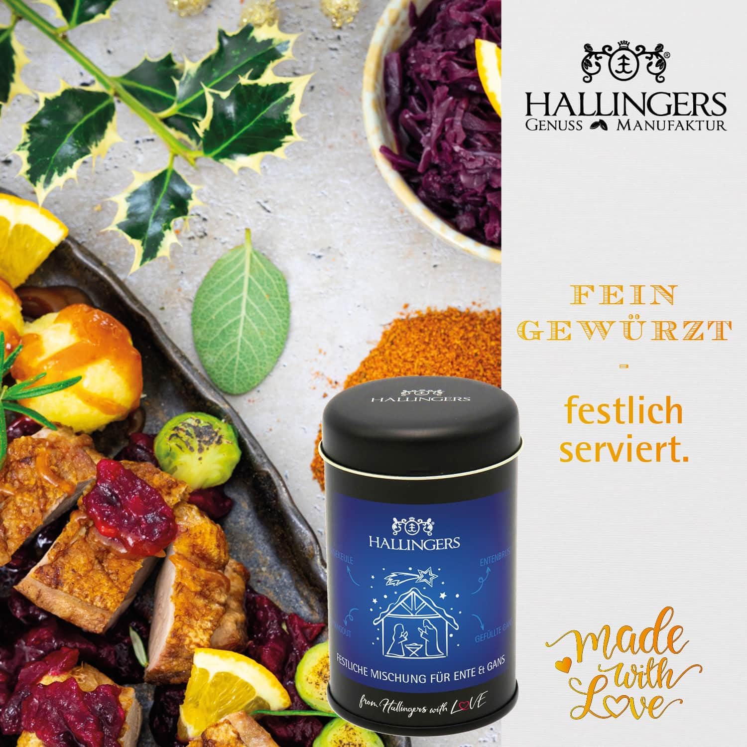 Hallingers Genuss Manufaktur Feinkost Weihnachts-Geschenk-Set - XXL-Geschenkkorb "Fröhliche Weihn..." große Selektion Pasta, Lebkuchen, Gewürz Nougat Badesalz Schoki & mehr, Weihnachten für Frauen