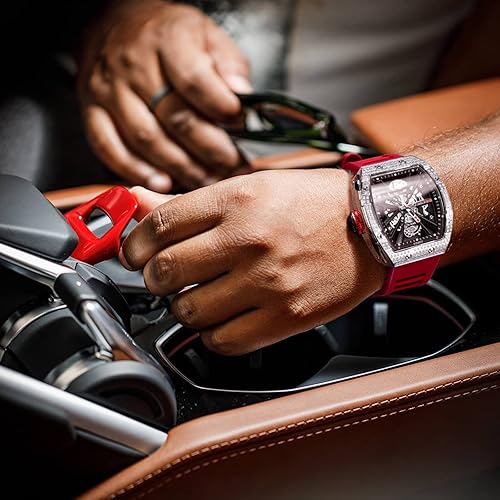 Miniatura 8 de Redhai Reloj mecánico de dragón de cristal de lujo, 164.0 ft, resistente al agua, esfera esquelética, caja de oro rosa, correa de acero inoxidable,