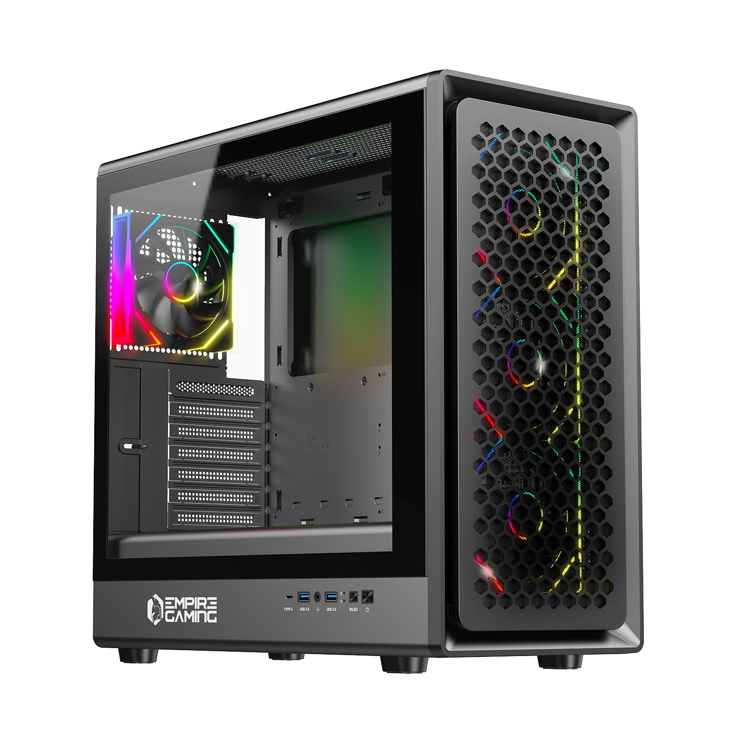 EMPIRE GAMING EC257 Case PC Gaming Mid Tower ATX/mATX/ITX, Frontale Mesh Airflow, 4 Ventole ARGB 120 mm Preinstallate con HUB PWM, Vetro Temperato, GPU 420 mm, Watercooling 360 mm，USB C