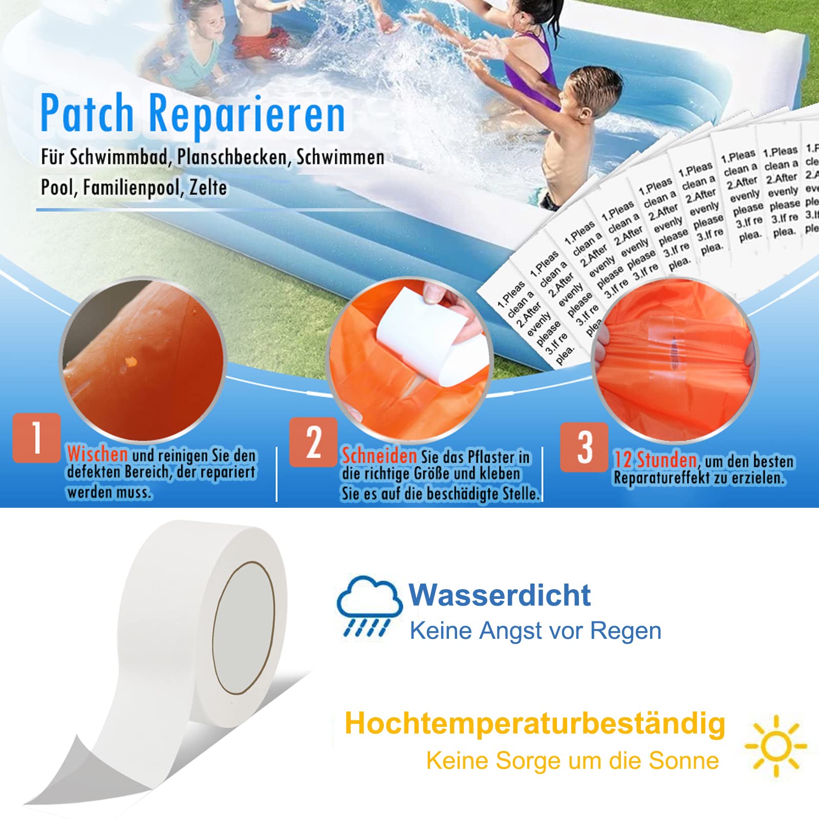 ZOSIGN Reparaturset Wasserdicht - Transparentes Klebeband Für Pool, Luftmatratzen & Zelte