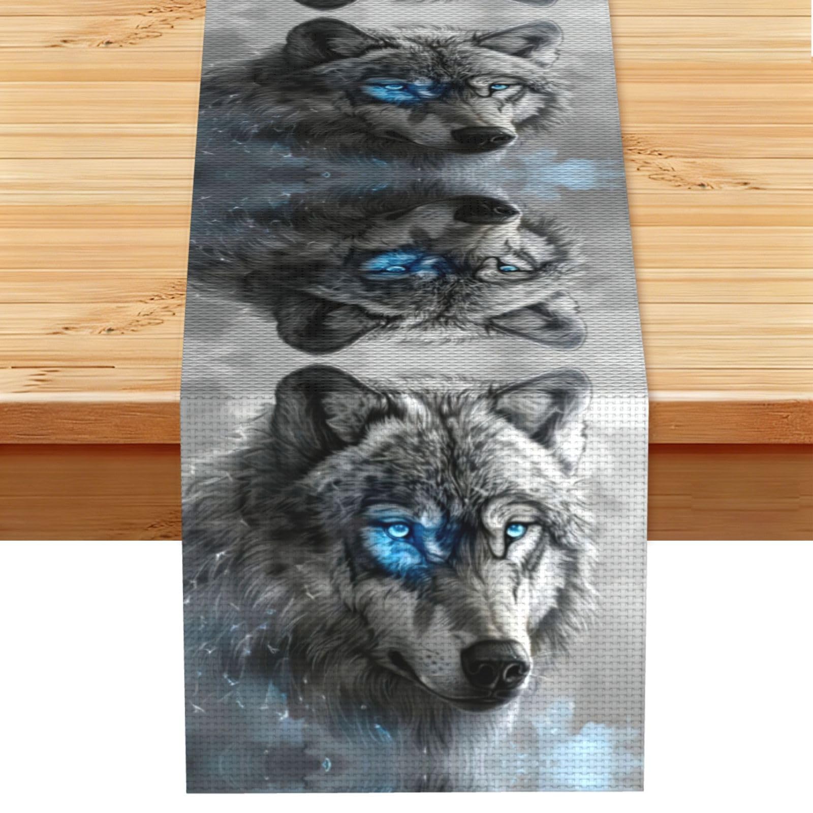 Blue Eyes Wolf Printed Dining Table Runner 13x72 Inch, Non-Fading Decor for Kitchen Dresser Fireplace Mantel