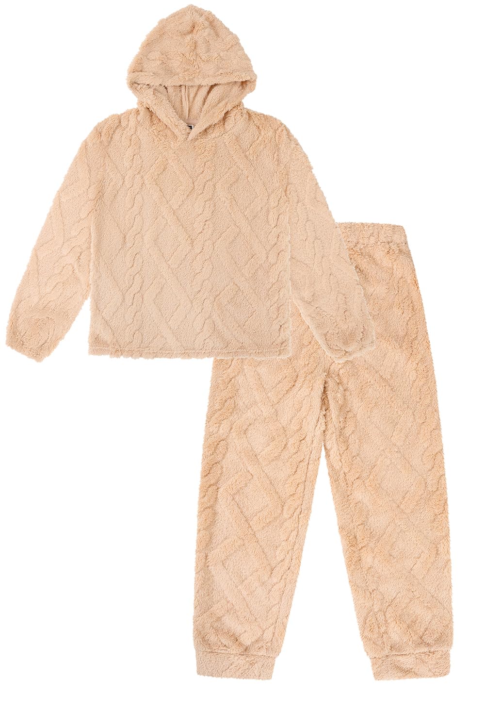 ThePyjamaFactory Womens Brown Cable Jaquard Fleece Lounge Set Ladies Pyjamas (22-24)