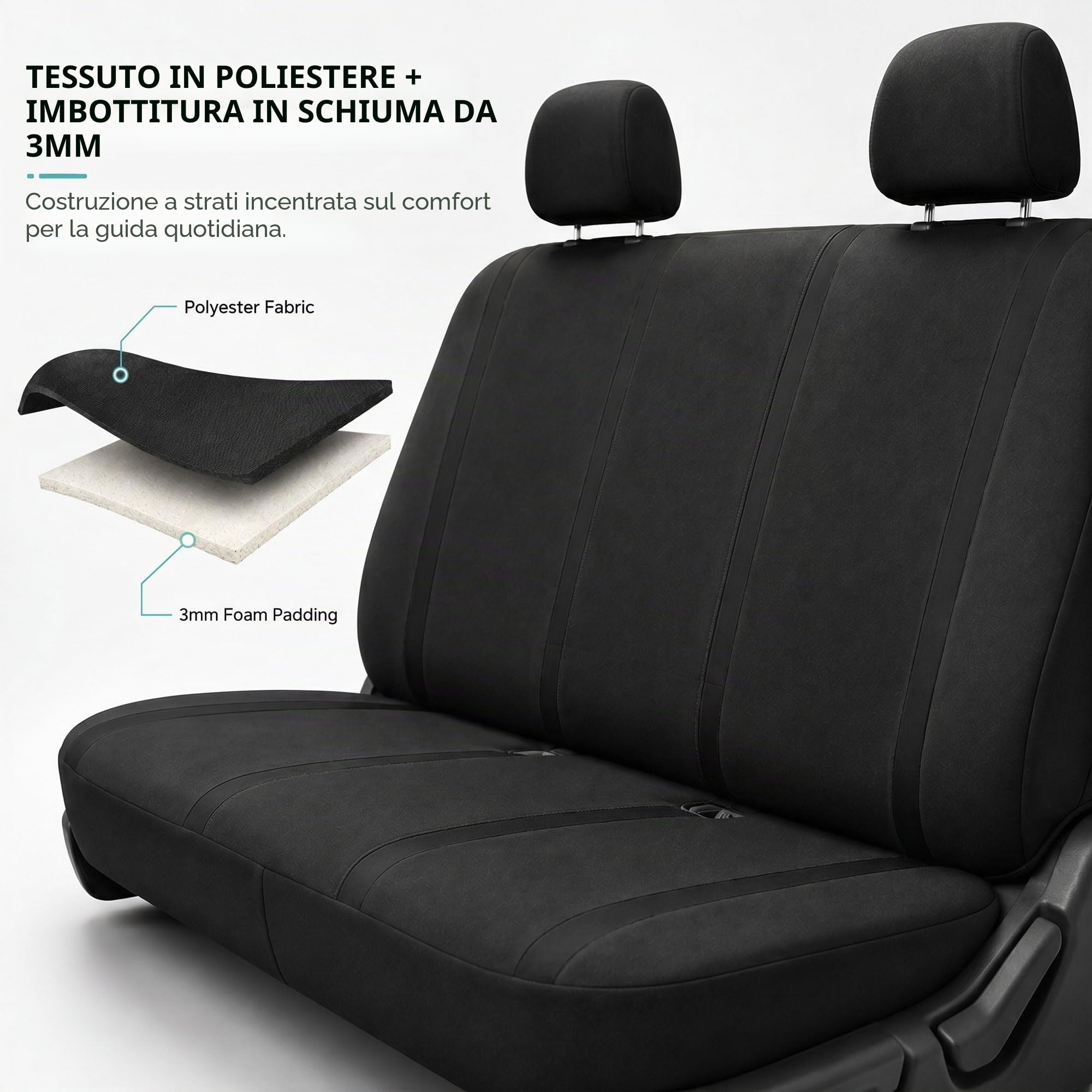 FH GROUP Set di coprisedili posteriori per auto, universali, neri, lavabili, SUV, berlina, furgone